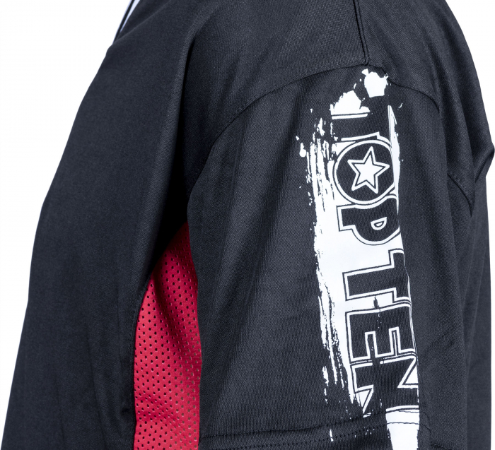 Tricou, gat V pentru kickboxing „slimfit”, aprobat WAKO -negru-rosu, 150 cm [5]