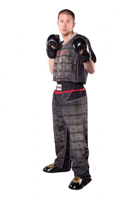 Uniformă Kickboxing "Snake" aprobat WAKO, Top Ten, Negru-Argintiu, 130cm [1]