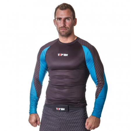Bluza de compresie cu maneci lungi, Top Ten, model MMA, protejeaza pielea de soare, Negru cu Galben, marimea XXL [2]