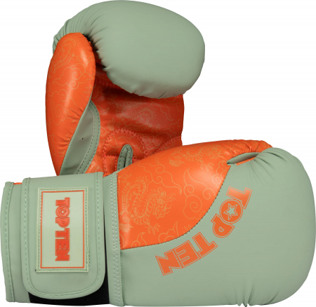 Kickboxing - Manusi de box „Dragon” - 10 oz, verde-portocaliu.