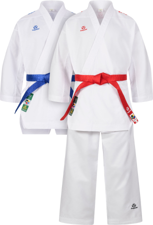 Green Karate-Gi Set “Premium Kumite Competition” (WKF approved) - white-red, white-blue, size 150 cm [1]