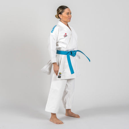 Reduceri Flash - Jacketa KATA Karate BUDOKAN EXCELLENCE, alb cu broderie albastra, 150 cm