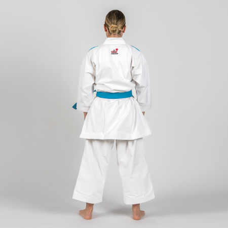Jacketa KATA Karate BUDOKAN EXCELLENCE, alb cu broderie albastra, 150 cm [3]