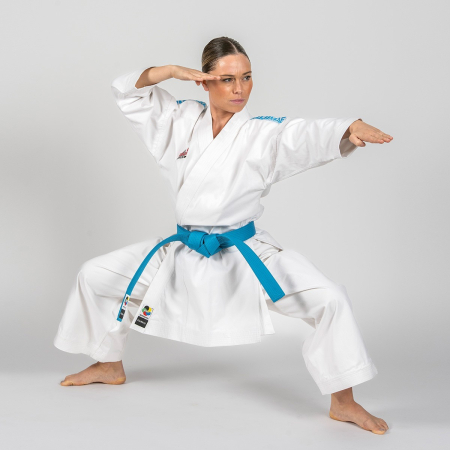 Jacketa KATA Karate BUDOKAN EXCELLENCE, alb cu broderie albastra, 150 cm [5]
