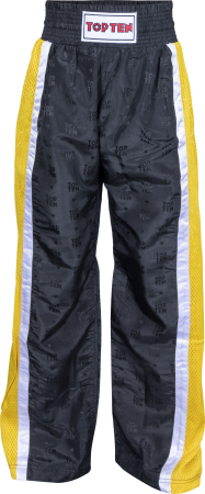 Pantaloni Kickboxing aprobati WAKO "Mesh", Top Ten, negru-galben, 200 cm [1]