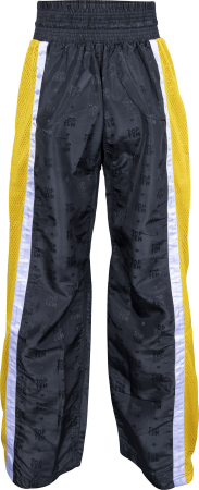 Pantaloni Kickboxing aprobati WAKO "Mesh", Top Ten, negru-galben, 200 cm [3]