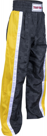 Pantaloni - Pantaloni Kickboxing aprobati WAKO "Mesh", Top Ten, negru-galben, 200 cm