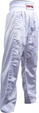 Kickboxing - Pantaloni Kickboxing aprobati WAKO „Mesh”, Top Ten, alb, 130 cm