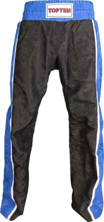 Omologate WAKO - Pantaloni Kickboxing "Stripes", aprobat WAKO, Top Ten, Negru-Albastru, S