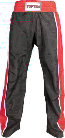 Pantaloni - Pantaloni kickboxing „dungi” - rosu negru, dimensiunea xxs = 140 cm, pentru copii