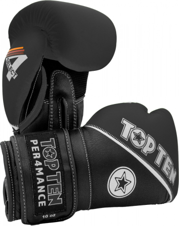 Manusi de MMA - Manusi box 4select din piele, Top Ten, Negru, 16 oz