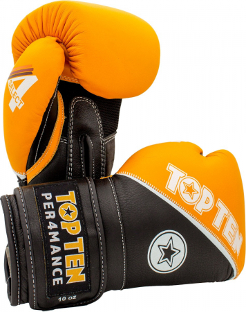 Manusi de MMA - Manusi box 4select din piele, Top Ten , negru - portocaliu, 14 oz