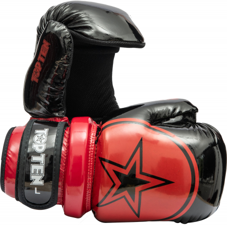 Sporturi - Manusi de kickboxing "Glossy Block Star", aprobate WAKO, Top Ten, Negru/Rosu, M
