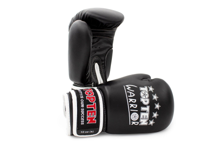 Manusi - Manusi de box "Warrior", aprobat WAKO, Top Ten, Negru-Alb, 10oz