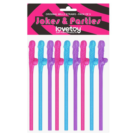 Divertisment - Penis Shaped Drinking Straws Willy Straws Assorted Colours Pack of 9