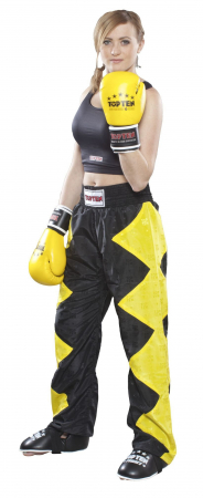 Imbracaminte - Pantaloni Kickboxing „Champ“, aprobat WAKO, Top Ten, Galben-Negru, XL