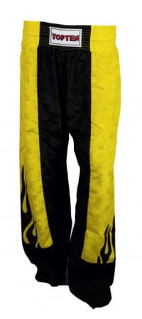 Kickboxing - Pantaloni „Flame“, aprobat WAKO, Top Ten, Negru-Galben, L