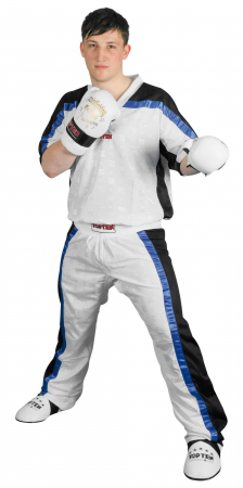 Pantaloni - Pantaloni Kickboxing „Mesh”, Top Ten, alb-negru, 130 cm