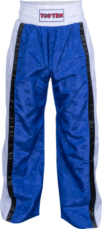 Omologate WAKO - Pantaloni kickboxing „Mesh” - dimensiunea L = 180 cm, albastru -alb