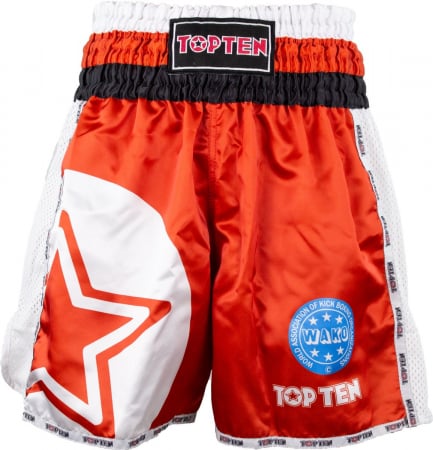 Omologate WAKO - Pantaloni scurti kickboxing aprobati WAKO "WAKO Star",TopTen,Rosu, S