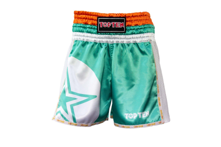 Pantaloni - Pantaloni scurti Thaibox, Top Ten, model "Star", aprobat WAKO, Verde, marime XS