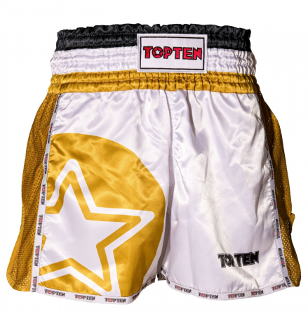 Kickboxing - Thaibox-rövidnadrág “STAR” - fehér-arany, XXS méret