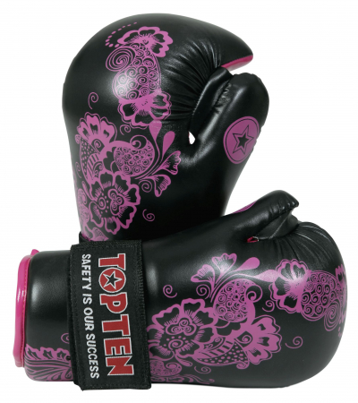 Manusi - Manusi kickbox “Flowers” pentru femei, omologat WAKO - negru-roz, marimea L