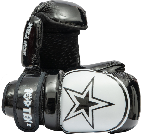Manusi de Taekwondo - Manusi de kickboxing "Glossy Block Star", aprobate WAKO, Top Ten, Negru/Alb, M