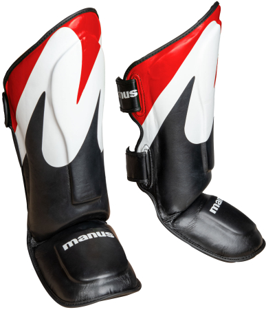 Import - Shin and Instep Guard "Wave" - black-red, size XS
