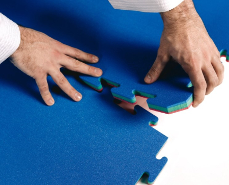 Sports floor, tatami “Green WKF approved” - 100cm x 100cm x 2cm, blue-green-red [1]