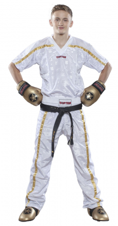 Import - Tricou kickboxing “Mesh” - alb-auriu, marime XXL, cu eticnheta WAKO