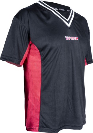 Omologate Freestyle Kickboxing - Tricou, gat V pentru kickboxing „slimfit”, aprobat WAKO -negru-rosu, 130 cm