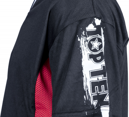 Tricou, gat V pentru kickboxing „slimfit”, aprobat WAKO -negru-rosu, 140 cm [4]