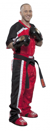 Omologate Freestyle Kickboxing - Tricou "Kickboxing Mesh", aprobat WAKO, Top Ten, Negru Rosu, 2XS