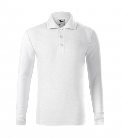 Tricouri polo copii - Tricou polo copii maneca lunga alb , 122 cm/6 ani