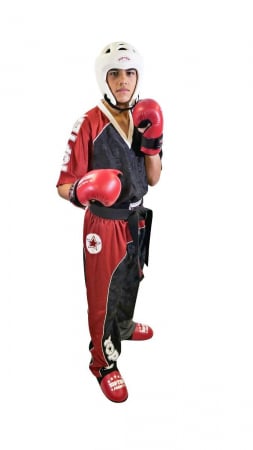 Echipamente sportive copii - Uniforma Kickboxing Bow, aprobat WAKO, Top Ten, Rosu-Negru, 130 cm