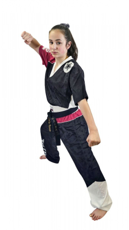 Echipamente sportive copii - Uniformă Kickboxing Bow, aprobat WAKO, Top Ten, Roz-Negru, 130 cm
