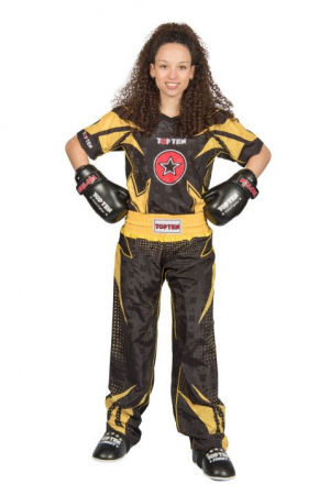 Dobok-uri, Uniforme, Combinezoane - Uniformă Kickboxing „Future”, aprobat WAKO, Top Ten, galben-negru, 170CM