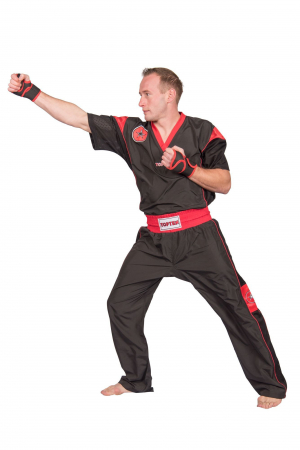 Echipamente sportive copii - Uniforma Kickboxing „Star Edition”, aprobat WAKO, Top Ten, Negru-Rosu, 130 cm
