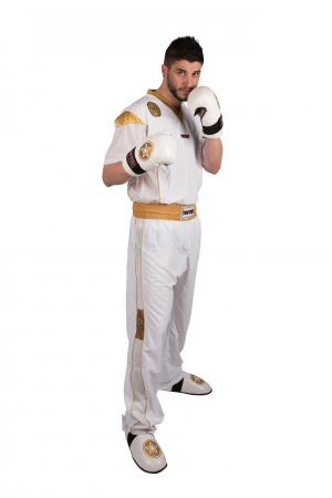 Dobok-uri, Uniforme, Combinezoane - Uniformă Kickboxing „Star Edition”, aprobat WAKO, Top Ten, Alb-Auriu, 180 cm