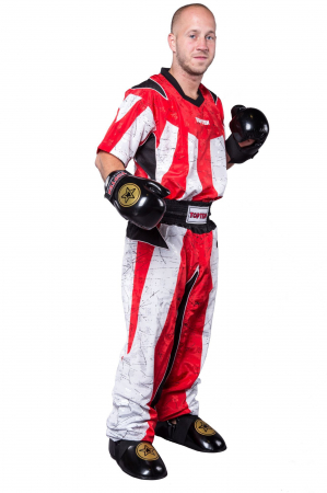 Echipamente sportive copii - Uniforma Kickboxing „Sunrise”, aprobat WAKO, Top Ten, Alb-Rosu, 180cm