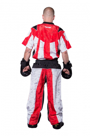Uniforma Kickboxing „Sunrise”, aprobat WAKO, Top Ten, Alb-Rosu, 180cm [1]