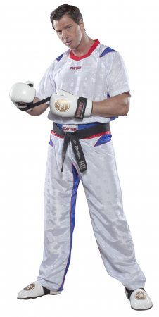 Echipamente sportive copii - Uniforma Kickboxing "TTM", Top Ten, Alb-Albastru, 160 cm