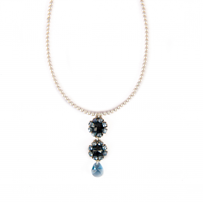 Colier perle dove grey si cristale blue [2]