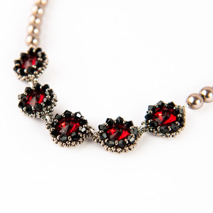 Colier perle Latte si cristale Rosu Siam [2]