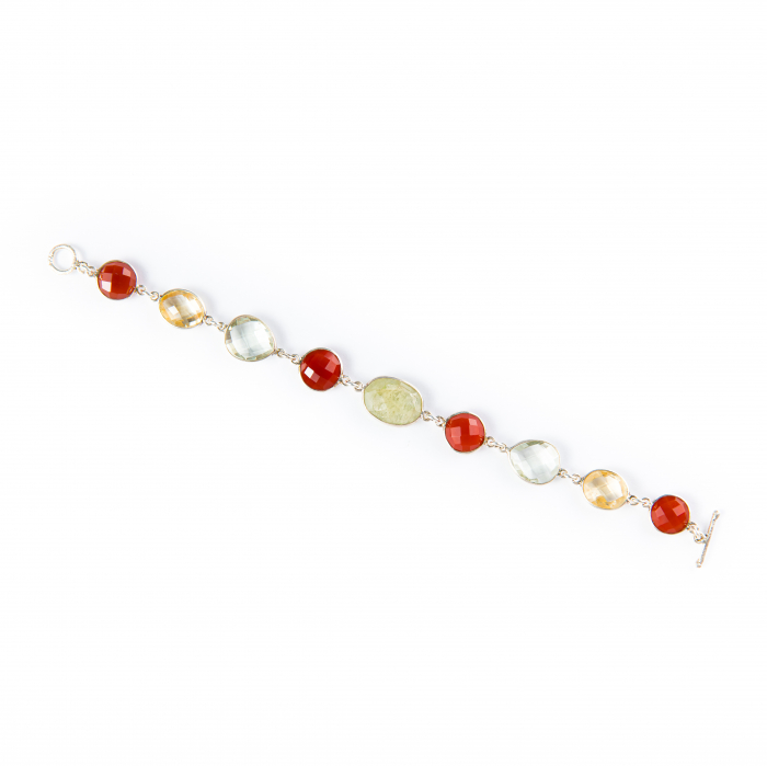 Mix of Carnelian Citrine, green Sapphire and green Amethyst semi-precious stones bracelet [2]