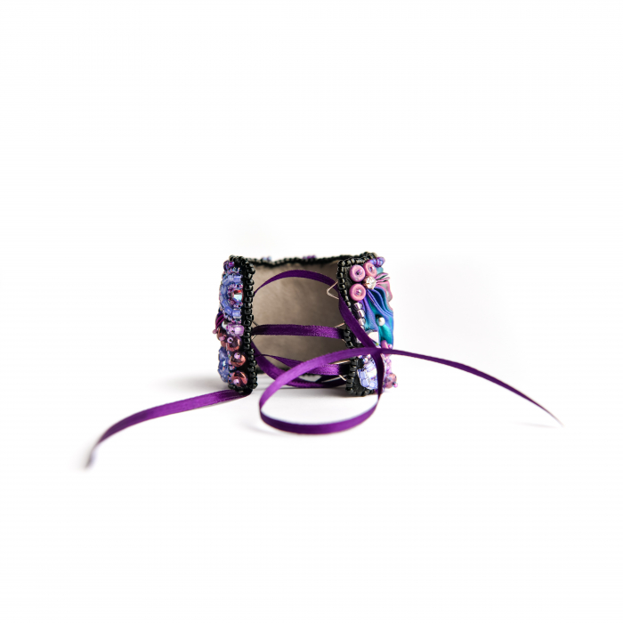 Violet silk bracelet and earrings set [3]