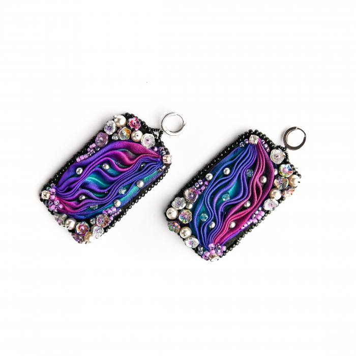 Violet silk bracelet and earrings set [4]