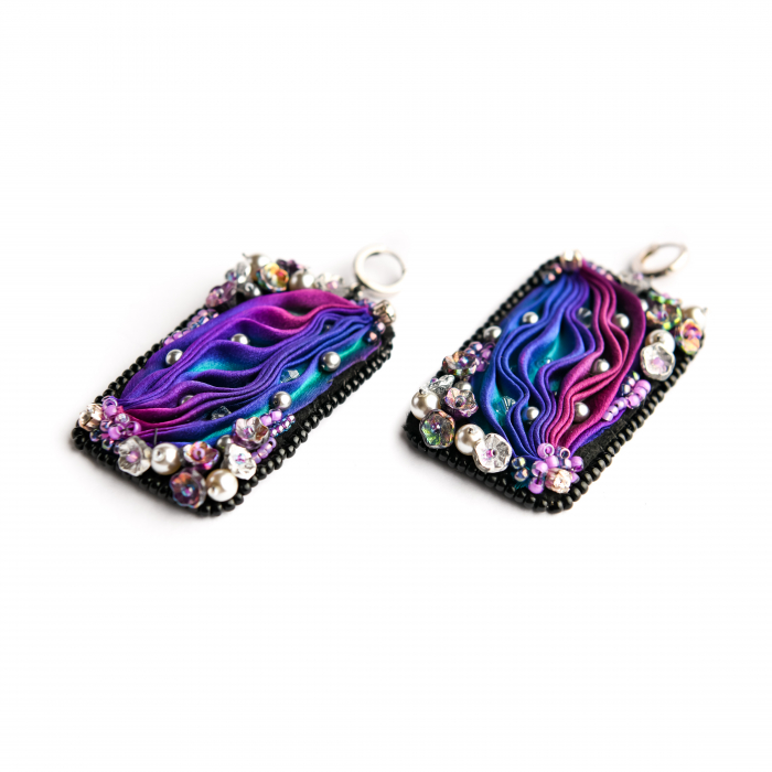 Violet silk bracelet and earrings set [5]