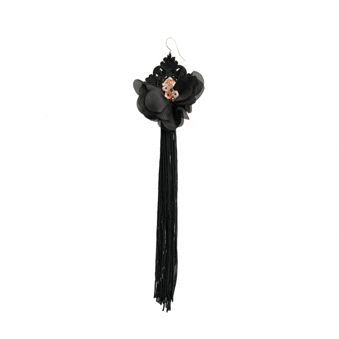 Gold Shadow crystals and black lace with fringes earrings [2]